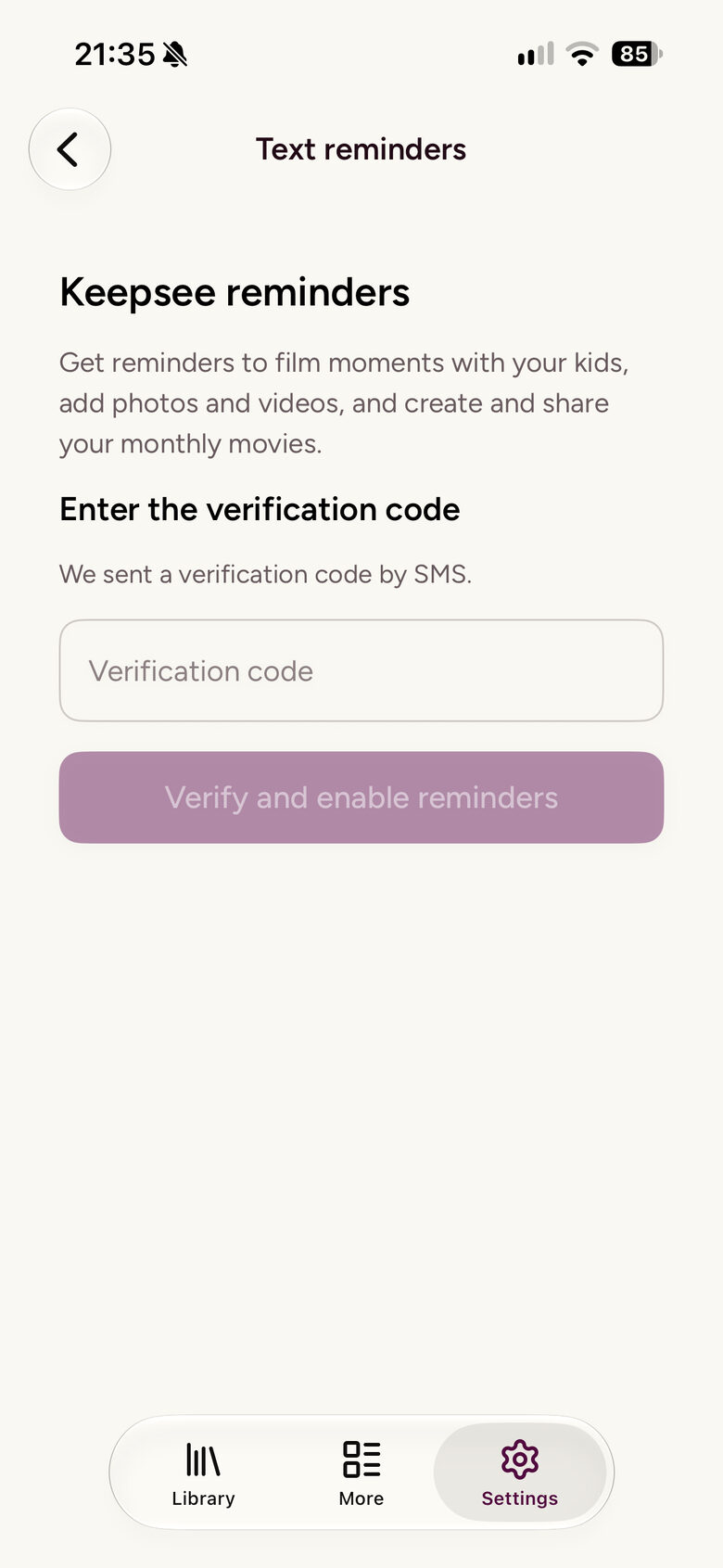 iPhone screen asking for the verification code